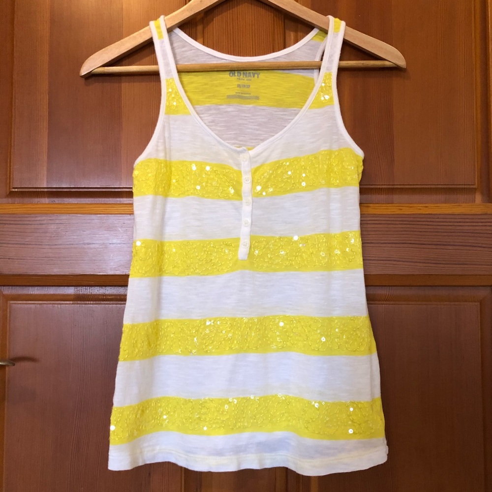 Old Navy Striped Yellow/White Sequin Tank Top